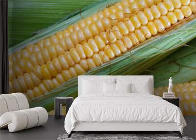 Closeup of fresh corn cobs on a table Wall mural