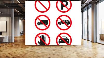 No cars and no parking sign on white background. Wall mural