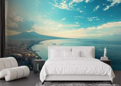 Panoramic View of Naples: Exploring the Beautiful Gulf, Harbor, and Mountain Landscape in Italy Wall mural