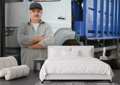 Portrait of a male garbage truck driver Wall mural