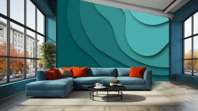 realistic blue gradation paper cut wave abstract background. Eps10 Wall mural