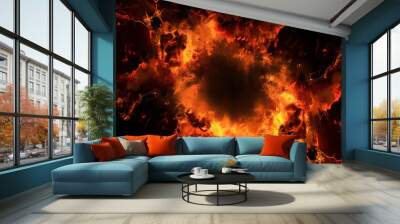 Religious concept of fiery hell. Flaming background of demonic evil. AI generated. Wall mural