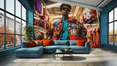 Retro fashion enthusiast people in a 90s and 2000s inspired style. Fashion man from 90s	 Wall mural