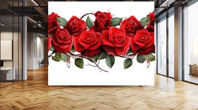 Roses border watercolor, red flowers, wedding decor, png Wall mural