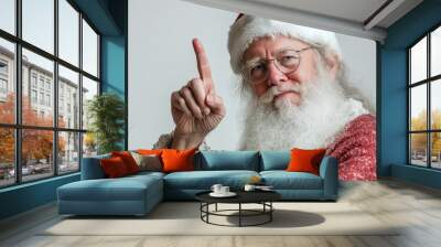 Santa Claus cheerful gesture on white background. Christmas festive mood. Wall mural