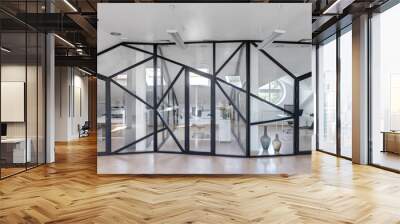 glass partition in a white office, window with black frame Wall mural