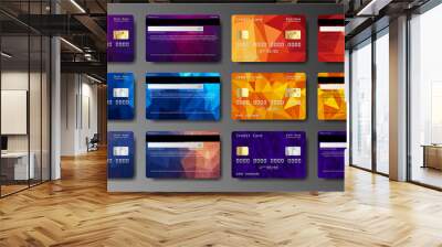 Set of realistic credit card two sides isolated. Detailed glossy cards. Credit debit card mockup Wall mural