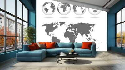 Set of transparent realistic earth globes. World map template with continents. World map in the form of a globe. Transparent texture.. Vector Wall mural