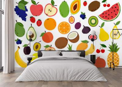 Set with hand drawn colorful doodle fruits. Sketch style vector collection. Cute doodle illustration with  fruits isolated on white background. Vector food set for your design. Wall mural