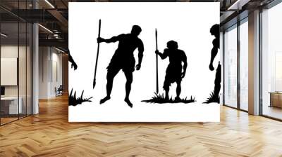 Silhouette caveman tribal men, set. Vector Wall mural