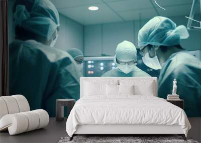 Surgical operation in the clinic by doctors. Medical assistance to patients. AI generated. Wall mural