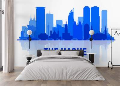 The Hague (The Netherlands) silhouette skyline with panorama in white background. Vector Illustration. Business travel and tourism concept with modern buildings. Image for banner or website Wall mural