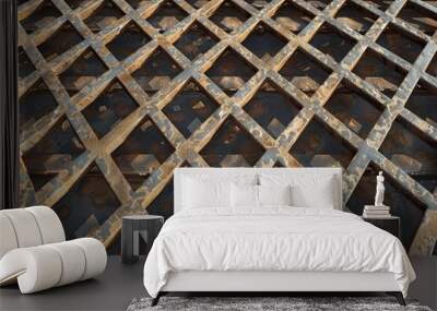 Three-Dimensional Rendering of Expanded Metal Grid in Raised Standard Pattern for Top-View Illustration Wall mural