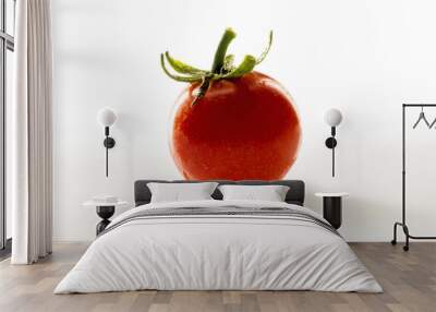 Tomato with drops isolated on white Wall mural