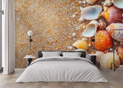 Tropical Seashell Beach Vibes. A Serene Coastal Background with Seashells and Starfish Wall mural