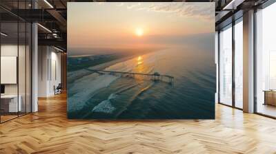 Unforgettable Sunrise: Aerial View of Avon Pier at Outer Banks  Flying High with Drone Wall mural