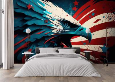 usa american flag creative patriotic background with bald eagle design new quality universal colorful joyful memorial independence day holiday stock image illustration wallpaper, generative ai Wall mural