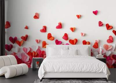 Valentines Day Border. Red and White Heart-Shaped Love Border for Romantic Background Wall mural