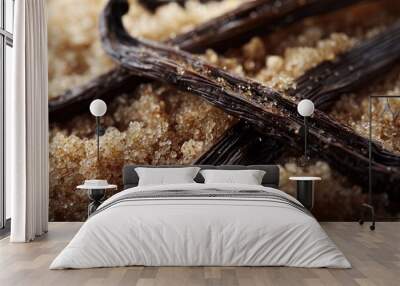 Vanilla Sugar Aroma: Closeup of Brown Sugar with Vanilla Beans for Baking and Culinary Delights Wall mural