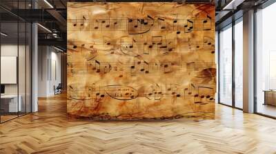 Vintage sheet music with musical notes on a warm sepia background. Concepts of classical music, art, and nostalgia. Wall mural