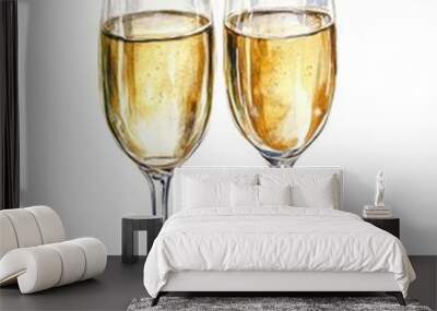 Watercolor Champagne Glasses. Hand-painted Illustration of Two Champagne Glasses on White Background Wall mural