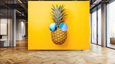 Whole Pinapple. Summer Mood Concept with Sunglasses on Organic Tropical Fruit Wall mural