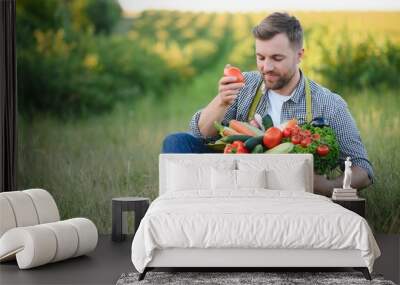 Wooden box filled fresh vegetables Wall mural