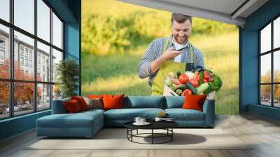 Wooden box filled fresh vegetables Wall mural