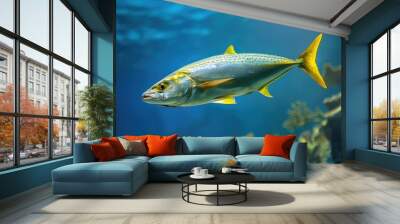 Yellowtail Kingfish: Majestic Swimmer in the Blue Ocean - A Stunning Marine Life Photography Wall mural