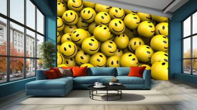 yellow smileys in social media concept 3D rendering Wall mural