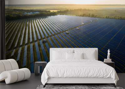 Aerial top view of a solar panels power plant Wall mural