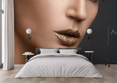 Portrait of beautiful woman in studio with big false eyelashes Wall mural