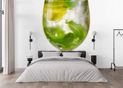 alcohol cocktail (hugo) with lime and mint isolated Wall mural