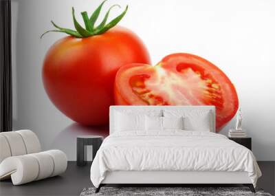 Red tomatoes with cut isolated on white Wall mural