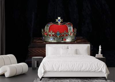 crown on a box, black velvet Wall mural