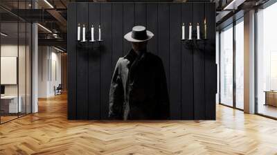 incognito portrait in hat by candlelight Wall mural