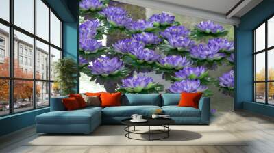 lotus,purple artificial flowers are floating on the water Wall mural