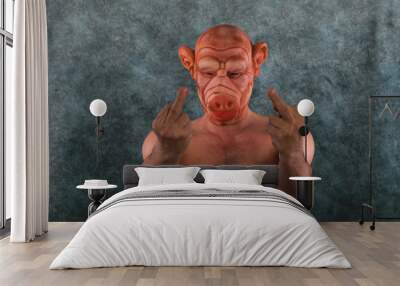 portrait of a bully man in a pig mask Wall mural