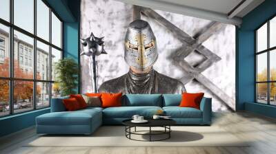 portrait of a medieval knight in a helmet and armor Wall mural