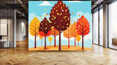 Autumn trees with colorful leaves against a bright sky. Wall mural