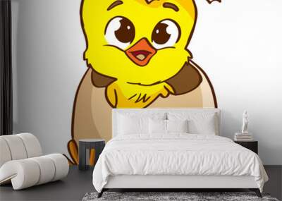 Cute little cartoon chick hatched from an egg isolated on a white background Wall mural