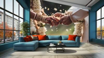 Traditional Indian wedding ceremony, hands Wall mural