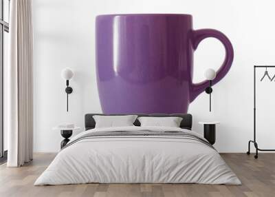 Shiny ceramic purple color mug or cup for tea, coffee, hot beverage or water. Isolated background, selective focus.	 Wall mural