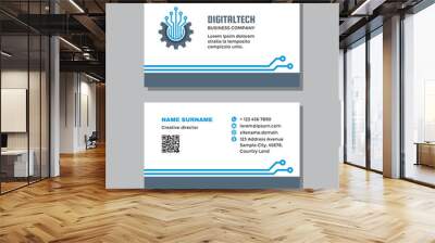 Business visit card template with logo - concept design. Gear SEO computer network technology branding. Vector illustration.  Wall mural