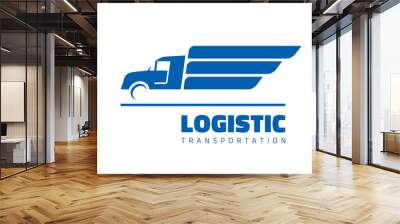 Fast car truck silhouette concept business logo template vector illustration. Speed delivery cargo abstract sign. Transport creative symbol. Graphic design element.  Wall mural