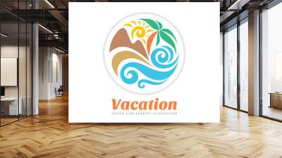 summer travel vacation vector logo concept illustration in circle shape. paradise beach color graphi Wall mural