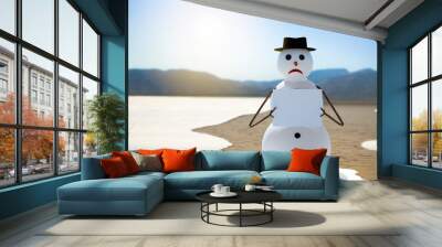 snowman suffers climate change and global warming and looking for help Wall mural