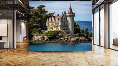 Castle, ancient chateau on the seashore. Wall mural