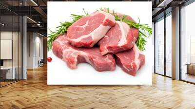 Part of lamb neck, meat, isolated on white background with spices. OR generated. Wall mural