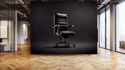 photorealistic leather black office chair or armchair on a black background. ai generative. Wall mural